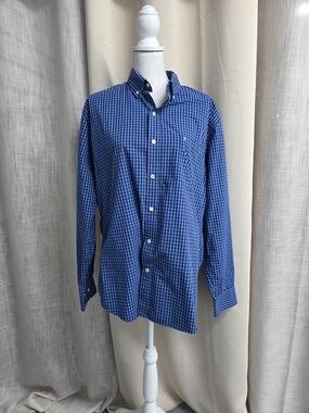 Izod Blue Gingham Button-Down Shirt Size L